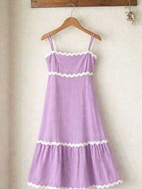 Lilac Spaghetti-Strap Dress with White Trim